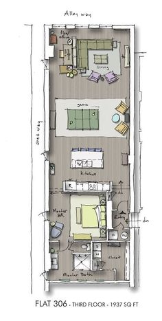 There is a lot of flexibility in planning out your own loft space at The Thomas. This particular loft is spacious enough for a central game area! Loft Apartment Floor Plan, Downtown Living, Downtown Lofts, Loft Apartment, Loft Spaces, Sneak Peek, Historic Buildings, Loft