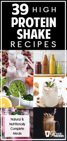 the cover of 39 high protein shake recipes, including smoothies and juices in mason jars