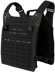 a black vest that is attached to the back of a body armor with straps on it