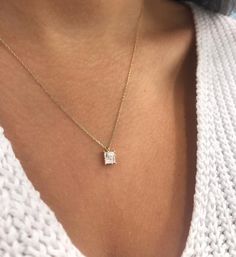 Title : Solid Gold Square Baguette Zircon Pendant Necklace / 14k Gold Minimal Tiny Cube Necklace / Christmas Gifts / by Sait Basmaci Jewellery Follow on Instagram - @saitbasmacijewellery Gold Square Pendant Necklace, Cheap Everyday Necklace With Square Pendant, Square Diamond Pendant Necklace, Timeless 14k Gold Emerald-cut Necklace, Emerald Cut Diamond Necklace In 14k Gold, Emerald Cut Single Diamond Jewelry Gift, Elegant Baguette Cut Solitaire Necklace For Gift, Luxury Baguette Cut Solitaire Necklace As Gift, Emerald Cut Single Diamond Necklace Gift