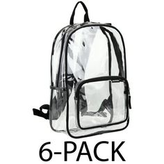 Polished, refined and ready for homeroom! The Eastsport Spark Clear backpack is your one-stop-shop for your clear backpack needs. Front zipper pocket securely holds small personal items, while the large main compartment maximizes storage space. Add on some comfortably padded backpack straps and a secure top handle for an ideal clear backpack ready to go! Age Group: adult. Backpack Needs, Clear Backpacks, Mesh Backpack, Clear Backpack, Clear Bags, Backpack Straps, Large Backpack, 6 Packs, Mini Backpack