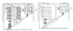 two drawings showing the different sections of a building with various areas to see and do