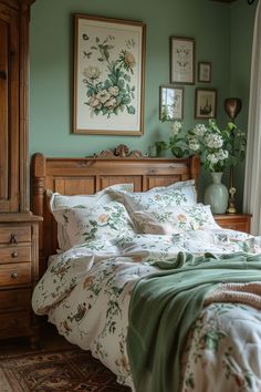 bedroom decor, bedroom ideas, feminine bedroom, vintage bedroom, vintage farmhouse bedrooms, romantic bedroom, green bedroom Vintage Farmhouse Bedroom, Farmhouse Bedroom Decor, Farmhouse Bedroom, Vintage Farmhouse, Antique Furniture, Bedroom Ideas, Bedroom Decor, Farmhouse, Curtains