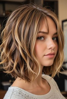 Highlights On Short Dark Brown Hair, Hairstyles For Green Eyes, Jlo Short Hair, Half Head Highlights, Curled Hairstyles For Medium Hair, Perfect Blonde Hair, Shoulder Hair, Cut Her Hair