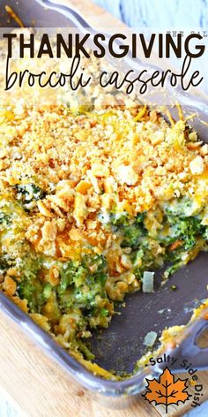 a casserole dish with broccoli, cheese and other toppings in it