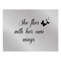 she flies with her own wings on a stainless steel business card templates, which is also available in black and white