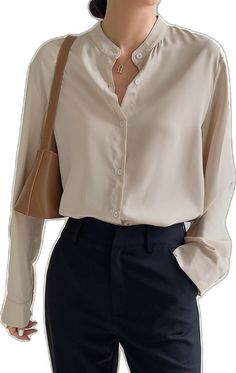 Office Long Sleeve Blouse With Button Closure, Long Sleeve Button Blouse For Office, Long Sleeve Blouse With Buttons For Office, Beige Button-up Blouse For Office, Beige Button-up Office Blouse, Beige Long Sleeve Blouse With Button Closure, Beige Button-up Shirt For Office, Beige Button-up Office Shirt, Office Button-up Blouse With Button Closure