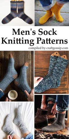 men's sock knitting patterns are featured in this collage