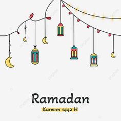 rama kareem wallpaper with lanterns and crescents hanging from the string, lantern,