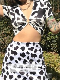 Cow Print Skirt, Cow Outfits, Skirt Set Two Piece, Crop Top And Skirt, Elastic Waist Dress, 2 Piece Skirt Set, Skirt And Top, Crop Top Skirt, A Cow