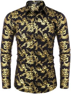 Experience elegant style with our Men's Elegant Paisley Gold Floral Printed Dress Shirts. Made with high-quality material, these shirts feature a sophisticated and unique paisley gold floral print. Perfect for any special occasion or formal event, these shirts will elevate your wardrobe and make a lasting impression. Size Chest Waist XXS 29 - 31 27 - 29 XS 30 - 32 28 - 30 S 34 - 36 30 - 32 M 38 - 40 32 - 33 L 42 - 44 33 - 34 XL 46 - 48 36 - 38 2XL 48 - 50 40 - 42 3XL 50 - 52 44 - 48 Gold Slim Fit Long Sleeve Shirt, Elegant Gold Shirt For Fall, Elegant Gold Fall Shirt, Gold Long Sleeve Party Shirt, Formal Fitted Gold Shirt, Fitted Luxury Gold Shirt, Luxury Long Sleeve Gold Shirt, Elegant Fitted Gold Shirt, Gold Party Shirt For Spring