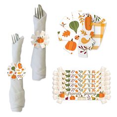 an assortment of thanksgiving decorations and napkins