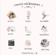 a poster with different types of shoes and words on it's front cover that says, sweet nicknams