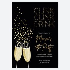 50th Birthday Invitations - Gold Deluxe - Champagne Cheers - Pack of 10 Personalised Invitations, Champagne Cheers, 90th Birthday Invitations, 70th Birthday Invitations, 100th Birthday Party, 80th Birthday Invitations, Gold Foil Cards, Modern Postcard, 21st Birthday Invitations