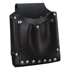 a black leather pouch with metal rivets