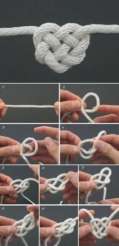 instructions to make a knotted knot that looks like an octopus's tail, with pictures showing