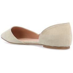 D'Orsay flats by Journee Collection feature soft faux suede uppers and a pointed toe style. A chic D'orsay style is cut-close to the soles for a flattering appearance while padded insoles create comfortable all-day wear. At Journee Collection our flat styles will have you looking just as professional as the boss at work to having the cutest shoes when you go out for the night. Casual Suede Pointed Toe Flats For Spring, Suede Closed Toe Flats For Spring, Spring Suede Closed Toe Flats, Summer Suede Pointed Toe Flats, Beige Pointed Toe Flats For Spring, Beige Low Heel Pointed Toe Flats For Spring, Chic Closed Toe Suede Flats, Chic Suede Closed Toe Flats, Suede Ballet Flats For Spring