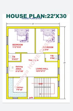 house plan with 2 bedroom and living room