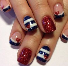 Celebrate with Fourth of July Nails! Since nails have become a part of our look, it has also become a big part of our celebrations. New Year? We've got Unghie Nail Art, Heart Nail Designs, Fourth Of July Nails, Heart Nail Art, 4th Of July Nails, Red Nail Designs, Get Nails