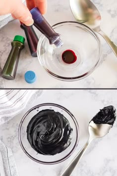 two pictures showing how to make chocolate icing