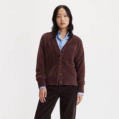 Gallery Cardigan Sweater - Brown | Levi's® US Relaxed Fit Tops For Fall In College Style, Relaxed Fit Tops For College Style In Fall, Relaxed Fit Tops For College In Fall, Relaxed Fit Sweater For Fall In College Style, Relaxed Fit College Style Sweater For Fall, Casual Style Relaxed Fit Sweater For Fall, Retro Everyday Fall Tops, Retro Everyday Tops For Fall, Everyday Retro Fall Tops