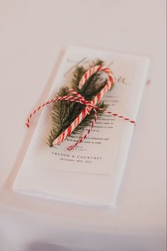 an ornament with candy canes tied to it on top of a table