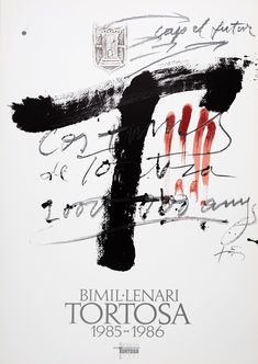 an abstract painting with black and red ink on white paper that reads bimi - lenari tortosa, 1933 - 1989