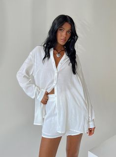 Matching set  100% rayon  Button front shirt  Single-button on cuff  Relaxed fitting  High waisted shorts  Elasticated drawstring waist  Non-stretch   Lined shorts Summer Matching Sets, Bbq Party, Loungewear Sets, Pajama Set Women, Curve Dresses, Buy Now Pay Later, Casual Tank Tops, White Midi Dress, Casual Sets