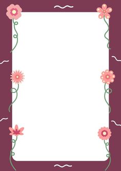 a square frame with pink flowers and green stems on the edges, in front of a purple background