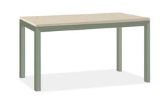 a small table with a white top and green legs, on a white background is shown