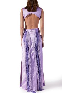 Description Purple A-line, Long dress Sleeveless Closed neckline Silk Dry Clean Made in Lebanon LOOK 17 RTW