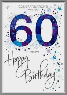 a birthday card with the number sixty on it and stars in the background, says congratulations to you're 60 today