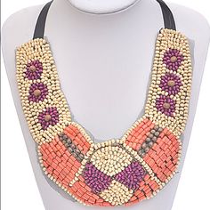 Wood Beaded Colorful Summer Necklace. Hand Made, Approx 12”. Firm Price Adjustable Beaded Bib Necklace, Adjustable Multicolor Bib Necklaces With Colorful Beads, Adjustable Multicolor Beaded Bib Necklace, Multicolor Faceted Beads Necklace For Summer, Summer Multicolor Faceted Beaded Necklaces, Adjustable Wooden Beads Necklace, Summer Large Bead Multicolor Necklace, Trendy Multicolor Beaded Necklaces With Large Beads, Summer Multicolor Beaded Necklace With Large Beads