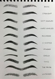 a drawing of different types of eyebrows