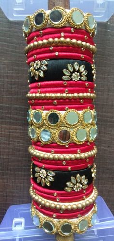 Silk Thread Bangles Traditional Black Bracelets For Party, Traditional Black Party Bracelets, Black Bracelets For Festivals, Black Festive Bracelets For Festivals, Traditional Black Bracelets For Weddings, Red Round Bangle For Party, Red Bangle Jewelry For Marriage, Traditional Black Bracelet For Wedding, Red Bangle For Marriage