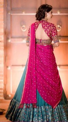 Contrast Colour Combination, Athulya Ravi, Lehnga Dress, Lehenga Blouse Designs, Half Sarees, Blouse Designs Indian, Half Saree Designs