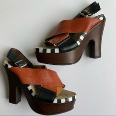 Marni Leather Platform High Heels 100% Authentic Made In Italy Lightly Used Please Check Pictures No Box Or Dust Bag Marni Shoes, Platform High Heels, Brown Orange, Platform Heels, Dust Bag, High Heels, In Italy, Women Shoes, Italy