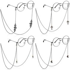 PRICES MAY VARY. 4Pcs Black Fashion Glasses ,Made of premium jewelry meterial, sturdy but light Weight,,the hook is made of high quality metal and silicone, easy to install and remove, for convenient to use The Moon,Lightning,Cross all have subtle gold trim and backing,Bats are designed in pure black, available in 4 styles, which are sufficient for you to use and replace in daily life The length of the eyeglass strap is 29 inches, both ends have adjustable holder loops with metal coil, can be sl Gothic Glasses, Lightning Pendant, Eyeglass Strap, Lanyard Necklace, Chain Lanyard, Metal Glasses, Black Goth, Chain For Women, Black Bat