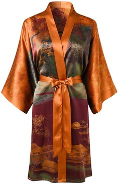 PRICES MAY VARY. 100% Silk, 16mm. Produced by China's top silk producers, the hometown of the world's silk. Kimono collar,sash tie closure, belt loops and inside ties.Tie closure. Side slits at hem. This robe is a classic colors and print artwork. Dry cleaning. One Size Fits Most. Fits up to 46" at chest & hip. 37.5" length. If you require a size larger than our size specification, this robe will not close. Luxurious 100% silk robe just like soft skin are the perfect choice for your wardrobe. Th Kimono Collar, Silk Kimono Robe, Printed Robe, Print Artwork, Silk Robe, Womens Kimono, African Culture, Silk Kimono, Soft Skin