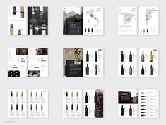 an assortment of brochures with wine bottles and labels on them, all in different shapes and sizes