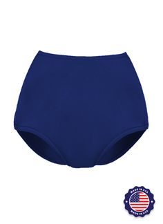 These High Waist Dance Briefs are made from high quality nylon/spandex. They’re great for show choir, dance, and cheer! They provide full coverage and you won't see skin when they spin. Please Note: Brief sizing is not the same as typical sizing. Check measurement chart to ensure you are purchasing the correct size. Features: Rise reaches small of waist Modest leg opening stays in place Hooks over dress hanger w/ loop Comfortable and durable elastic Fitted Blue Swimwear With Smoothing Feature, Fitted Blue Smoothing Swimwear, Blue Micro-elastic Nylon Bottoms, Blue Full Coverage Bottoms, Blue Fitted Full Coverage Bottoms, Fitted Blue Swimming Bottoms, Stretch Solid Bottoms For Cheerleading, Blue Stretch Nylon Bottoms, Blue Stretch Bottoms For Cheerleading