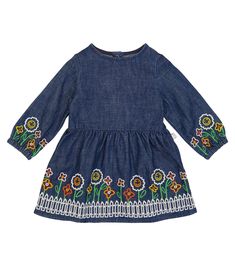 Stella McCartney Kids celebrates nature and creativity with this dress. It's cut from pure cotton denim in dark indigo blue and features gardening embroidery at the front. | Stella McCartney Kids Embroidered cotton denim dress Fence Embroidery, Kids Denim Dress, Embroidered Denim Dress, Fashion Advisor, Stella Mccartney Dresses, International Fashion Designers, Blue Denim Dress, Stella Mc, Designer Dresses For Kids