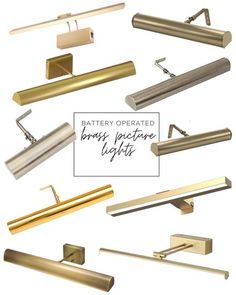 the different types of brass door handles and pulls are shown in this image with text that reads battery operated brass furniture lights