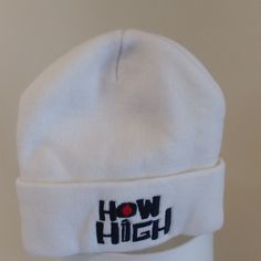 A Stone Cold Collector's Item. New Never Worn "How High" Ski Cap! A Promo Item From The Movie Of The Same Name That Starred Redman And Merhod Man. Sure To Keep You Warm In Winters, Its Just Plain Cool, A Functional Conversation Piece. You Won't Find It Anywhere Else! White Beanie Hats For Streetwear, White Winter Flat Bill Hat, White Flat Bill Hat For Winter, White Flat Bill Winter Hats, Fitted White Snapback Hat, White Beanie For Streetwear, White Casual Beanie For Streetwear, White Beanie For Winter Streetwear, Trendy Fitted White Beanie