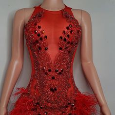 This Luxury Sheer Crystal Feather Mini Dress Is Perfect For Any Birthday Event. Featuring A Classic Silhouette And Luxurious Sheer Fabric With Crystal Feather Detailing, This Dress Ensures An Elegant Look For Any Special Occasion. Ready To Ship Size 2 (Small) Fits True To Size Color: Red Sleeve Length(Cm): Sleeveless Dresses Length: Above Knee, Mini Built-In Bra: Yes Decoration: Beading Decoration: Crystal Decoration: Sequined Note: Products Made With Rhinestones And Mesh Are Very Fragile So Ple Sleeveless Mini Dress With Feathers For Club, Luxury Elegant Mini Dress With Rhinestone Fringe, Fitted Embellished Red Mini Dress, Red Embellished Fitted Mini Dress, Red Mini Dress With Feathers, Maroon Lace Dress, Navy Sequin Dress, Navy Blue Cocktail Dress, Floral Embroidery Dress