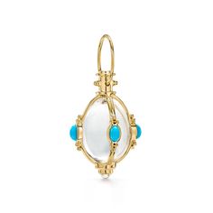 Temple St Clair Jewelry - 18KT YELLOW GOLD ROCK CRYSTAL & TURQUOISE AMULET | Manfredi Jewels Gold Amulet, Crystal Centerpieces, Blue Moonstone, Natural Rock, Turquoise Stones, Crystal Sphere, White Earrings, Rock Crystal, Jewelry Creation