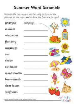 the summer word scramble worksheet with pictures and words to help students learn how to use