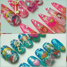 Uñas Sailor Moon, Gyaru Nails, Sailor Moon Nails, Sailor Moon Inspired, Boho Nails, Sailor Scout, Moon Nails, Acrylic Press On Nails