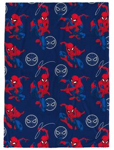 a blue blanket with spiderman on it