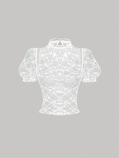 Vintage Romantic See-Through Lace Bud Neck Short Sleeve Top Summer Women Tops White Sexy  Short Sleeve Knitted Fabric Plain  Medium Stretch  Women Clothing, size features are:Bust: ,Length: ,Sleeve Length: White Lace Short Sleeve Top, White Lace Tops, Cute White Shirt, Body Shaper Corset, Designing Clothes, White Lace Shirt, White Lace Shorts, Corset Shapewear, Mod Vintage